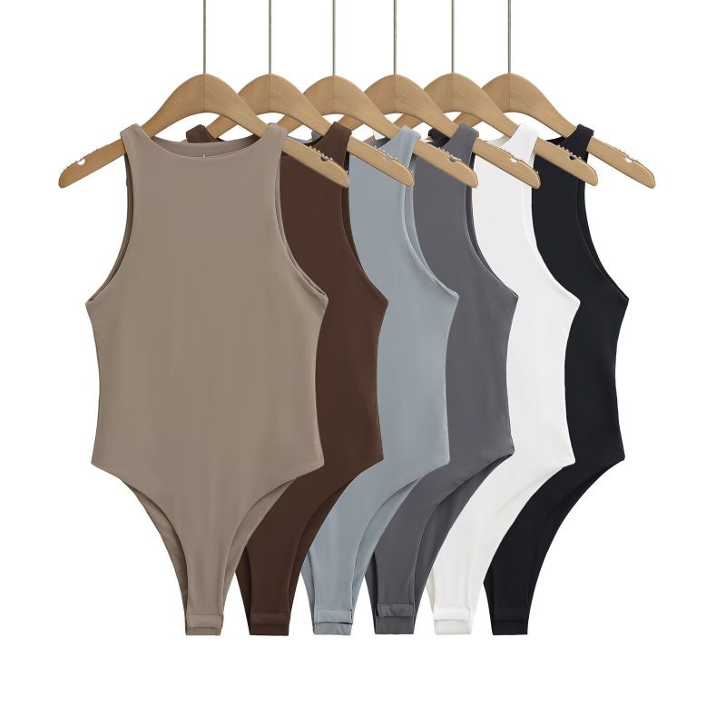 Black Round Neck Sleeveless Tank Bodysuit