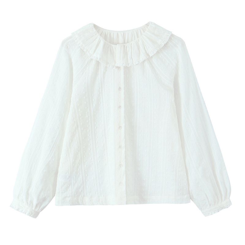 White Ruffle Collar Lace Raglan Shirt