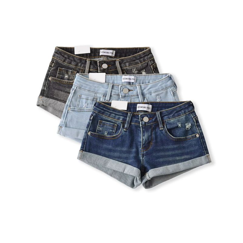 Dark Blue Low-rise Cuffed Denim Shorts