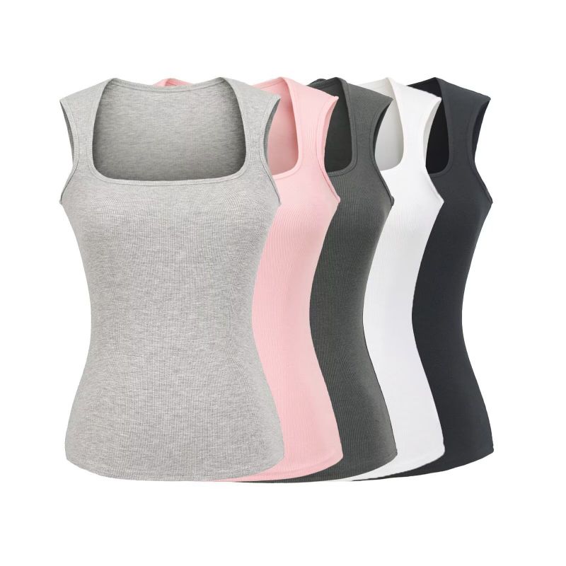 Black Square Neck Wide Shoulder Vest
