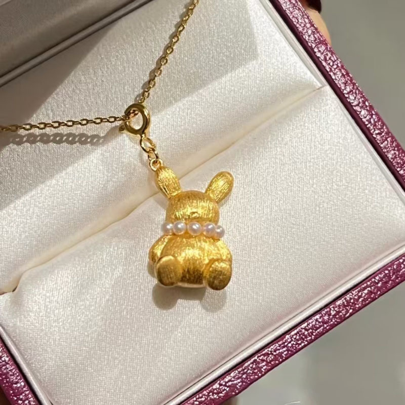 Brushed Pearl Bear Necklace Brushed Copper Pearl Bear Necklace
