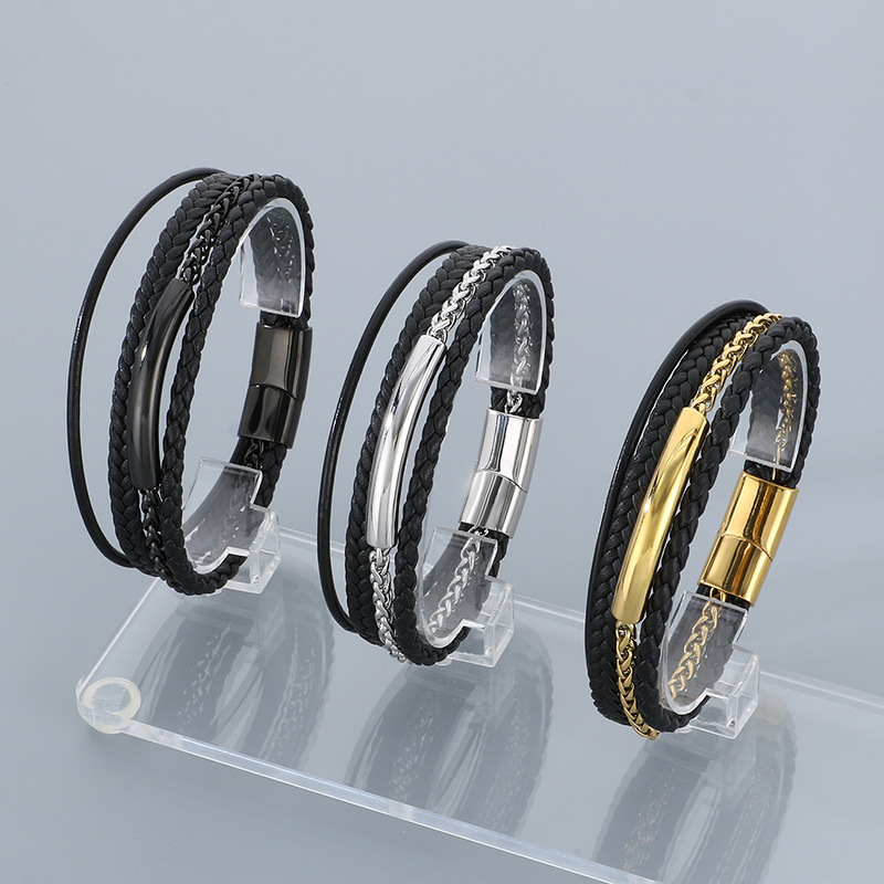 Black Multi-layer Woven Magnet Clasp Men's Bracelet