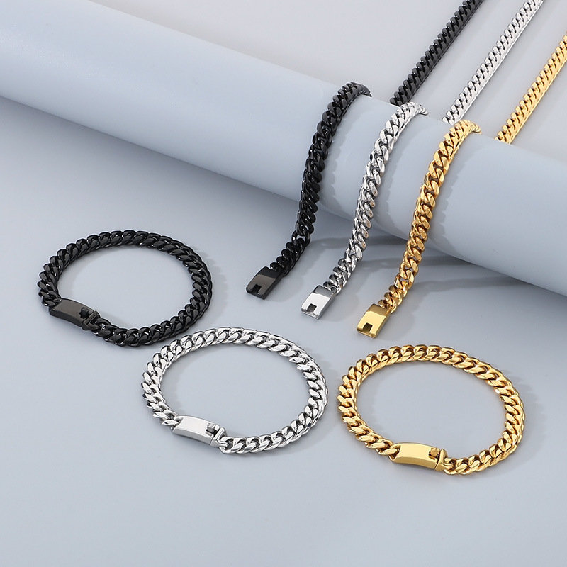 Black Titanium Steel Geometric Chain Men's Necklace Bracelet