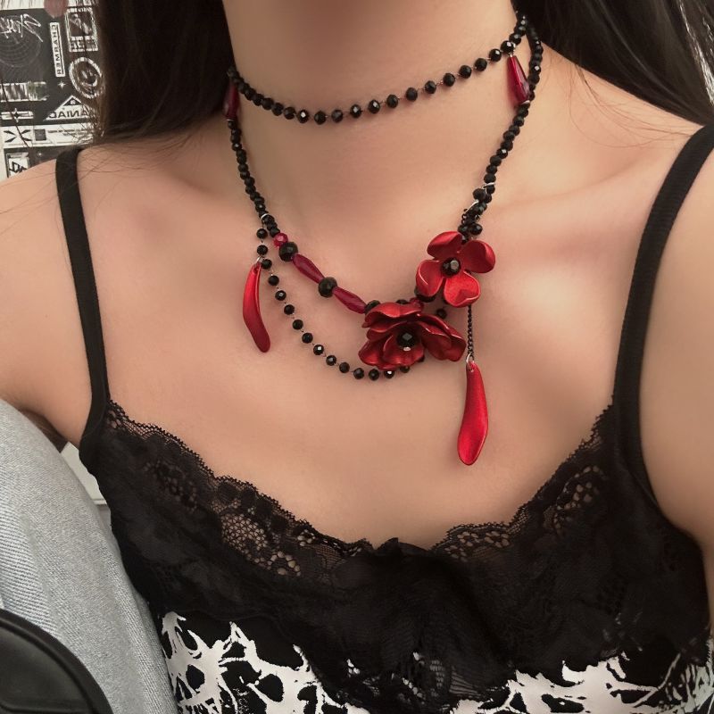 Collar De Flores Con Cuentas De Cristal