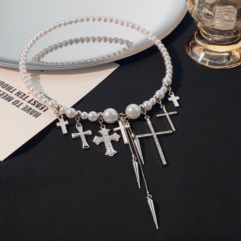 Collar De Cruz Con Cuentas De Perlas De Aleación