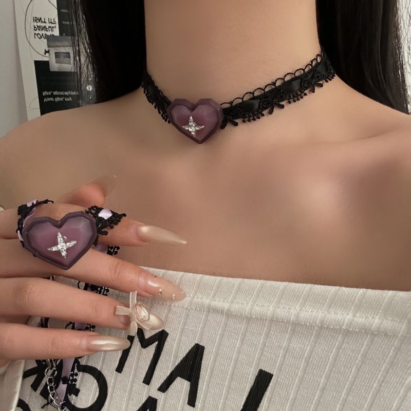Collar De Corazón De Encaje De Aleación