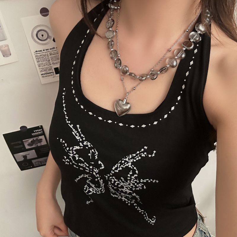 Double Heart Necklace Alloy Double Layer Heart Necklace