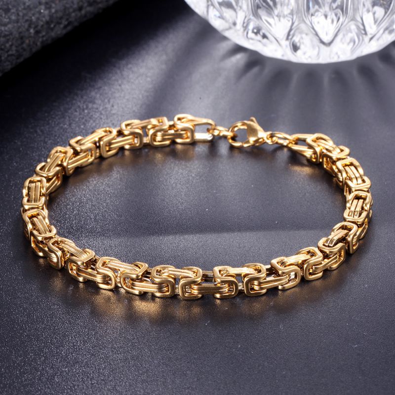 5mm Gold 21cm Stainless Steel Geometric Chain Men's Bracelet