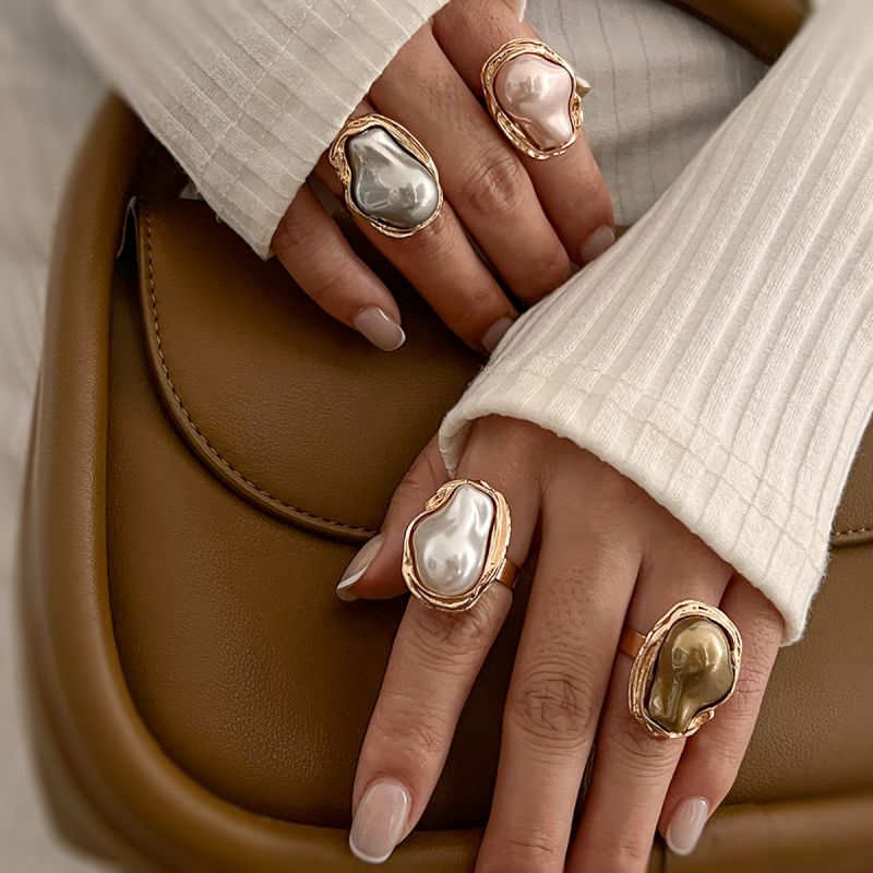 Anillo Irregular De Perla De Aleación