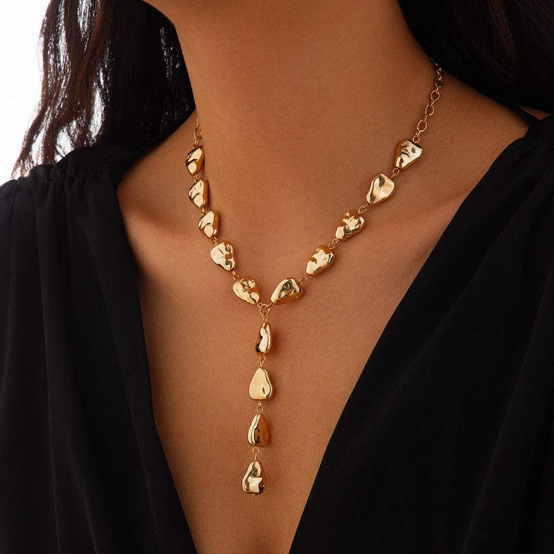 White K Alloy Irregular Y-shaped Teardrop Necklace