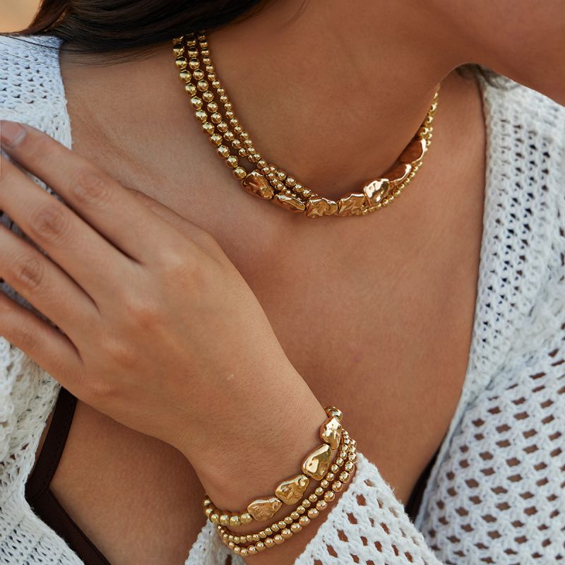 White (bracelet + Necklace) Alloy Beaded Necklace Bracelet Set