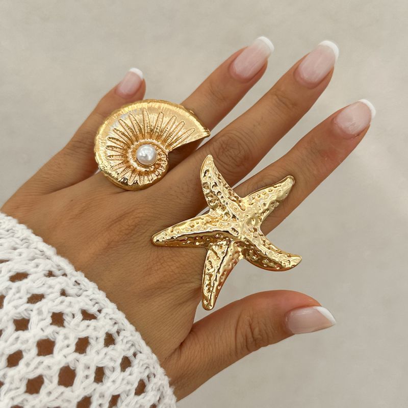 Anillo De Aleación Con Forma De Estrella De Mar Y Caracola