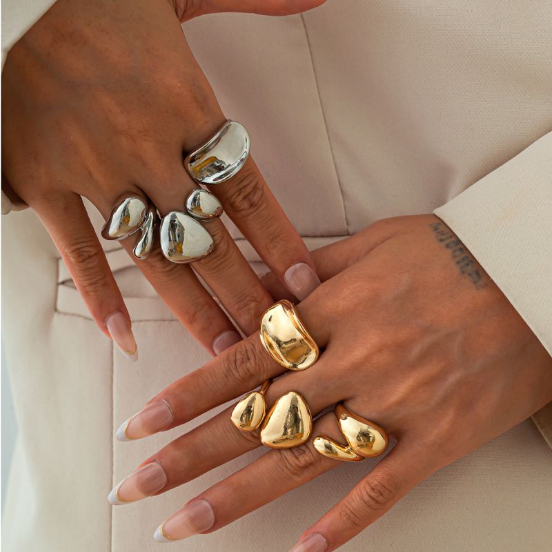 Juego De Anillos De Aleación Lisos E Irregulares