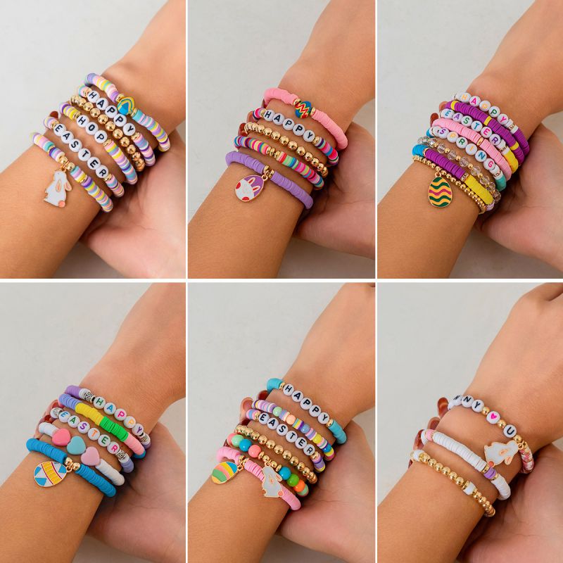 Color Mixing Polymer Clay Letter Beaded Egg Bracelet Set