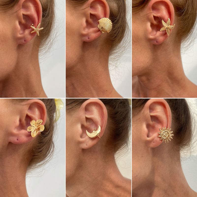 Gold Single Alloy Starfish Shell Flower Moon Geometric Ear Clip [single]