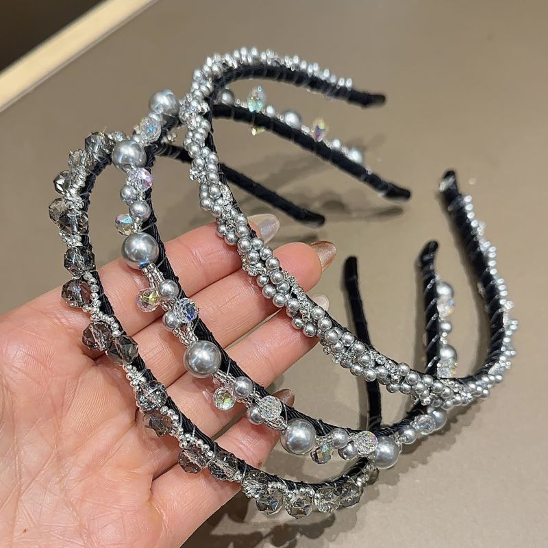 Diadema Con Borde Fino De Cristal Perlado