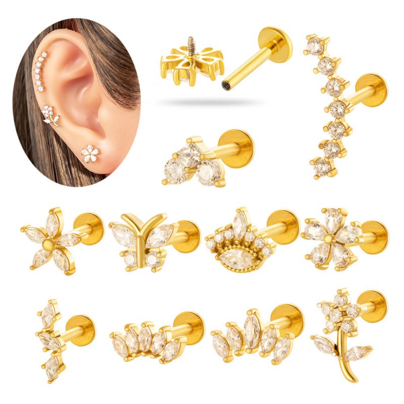 Piercing Para El Labio Con Forma Geométrica De Flor De Diamante Y Ojos De Mariposa De Metal