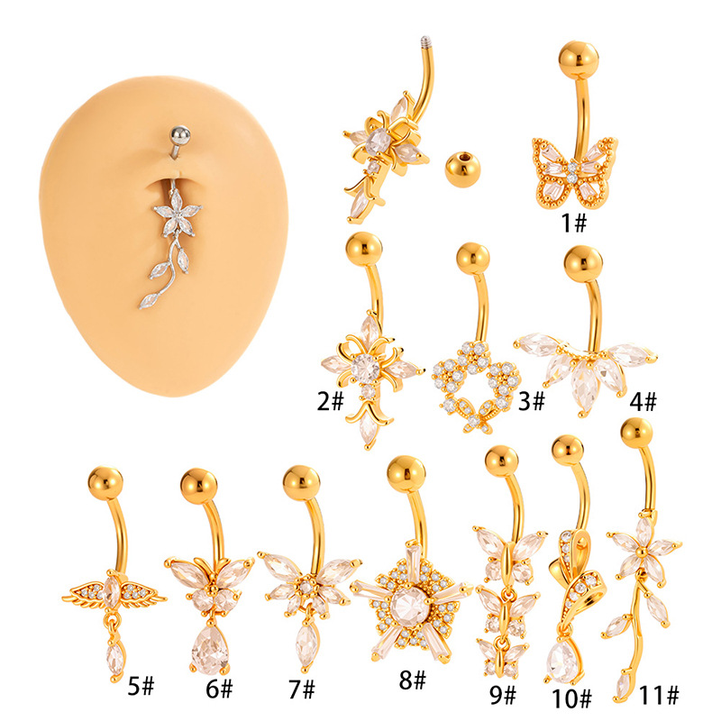 Piercing Para Ombligo Con Forma De Cruz Geométrica De Mariposa Y Flor De Diamante De Metal
