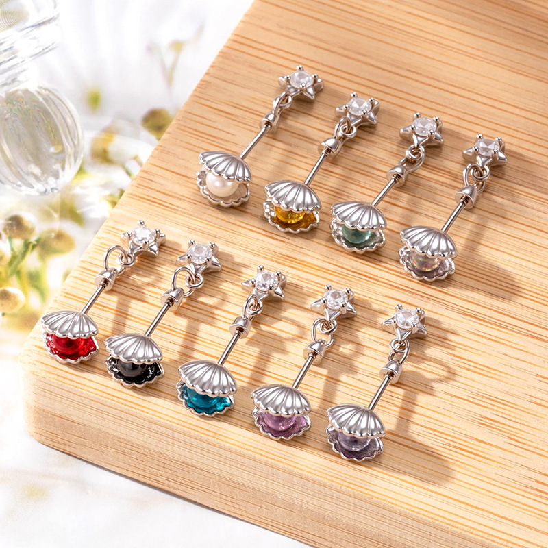 Pendientes De Metal Con Forma De Concha Y Diamante [individual]