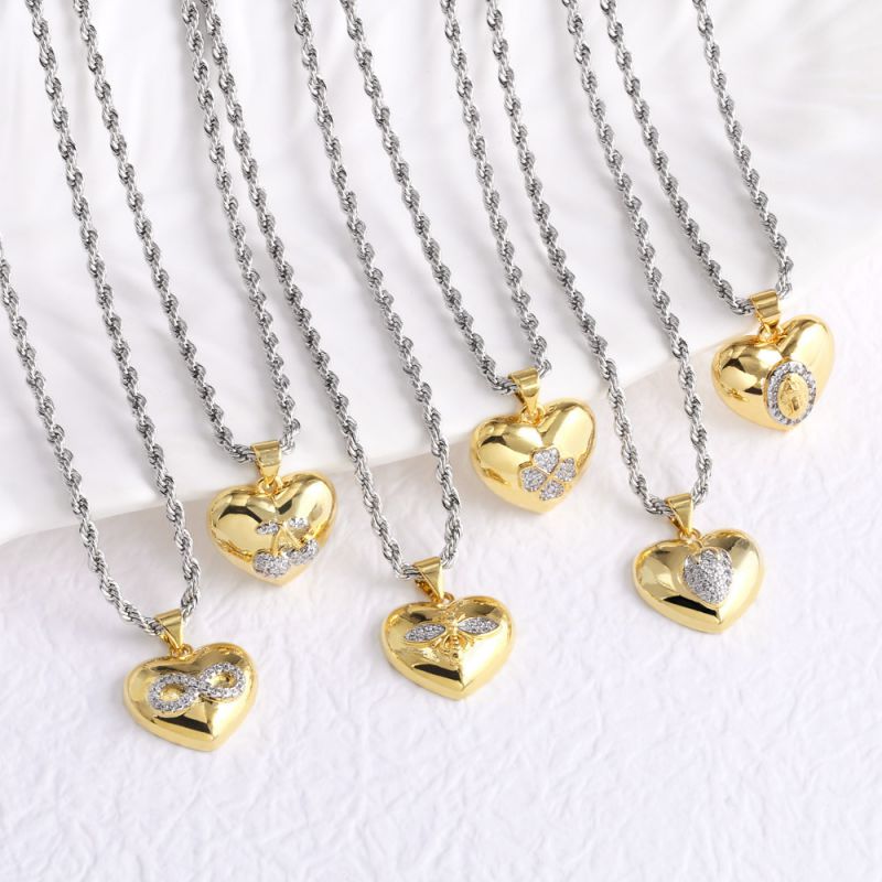 F Copper Diamond Heart Necklace