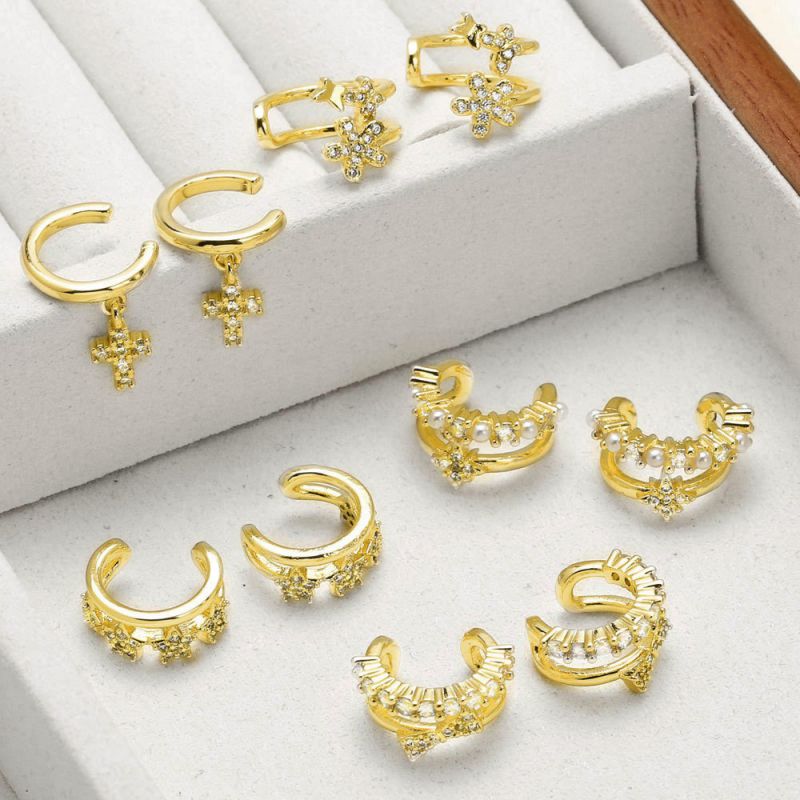Clip Para Oreja Irregular Con Flor De Estrella De Cinco Puntas Y Diamante De Cobre