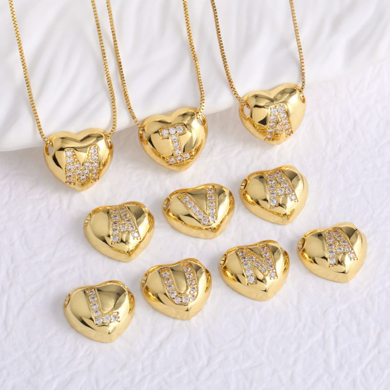 Z Copper Diamond 26 Letter Heart Necklace