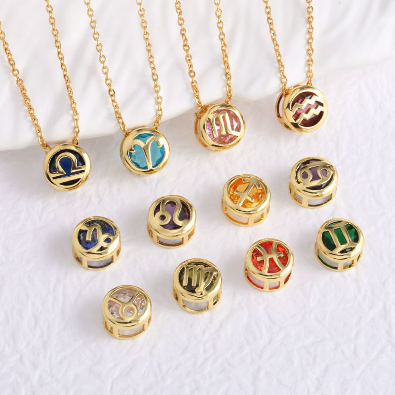 Cancer Copper And Diamond Zodiac Round Necklace