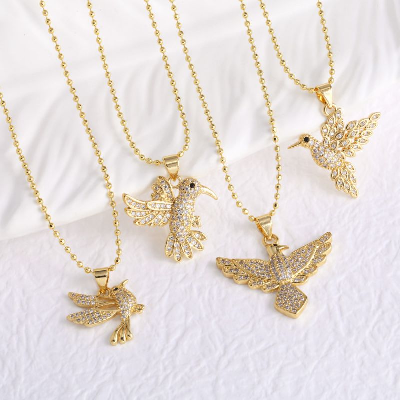 D Copper Plated Gold-plated Diamond Bird Necklace