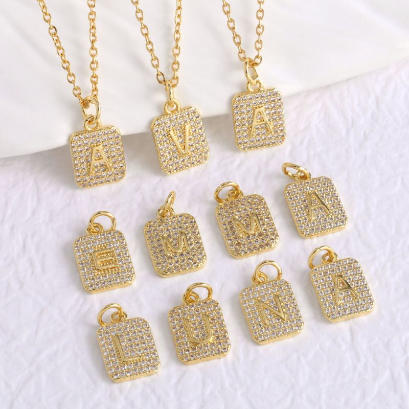 Z Copper Diamond 26 Letter Square Necklace