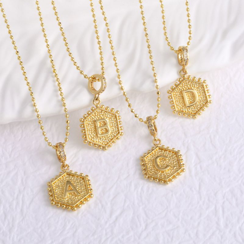 Z Copper Gold Plated 26 Letter Hexagon Necklace