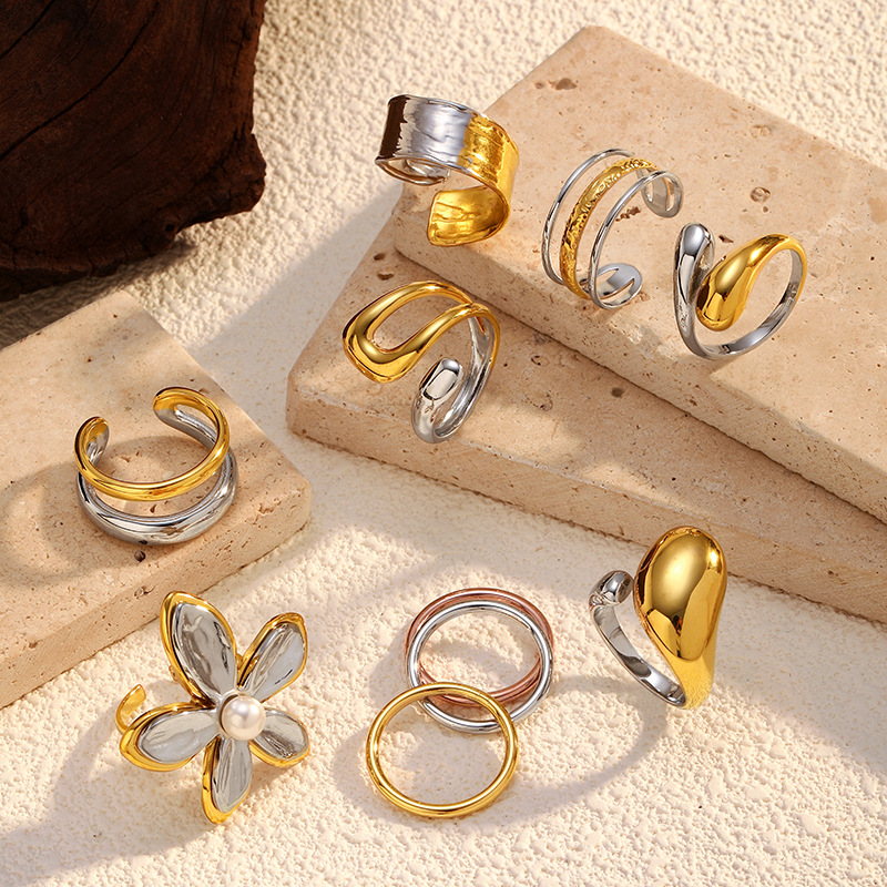 Ring 8# Stainless Steel Color Matching Round Irregular Ring