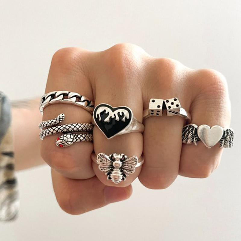 Juego De Anillos De Amor De Aleación Con Forma De Serpiente Y Dados