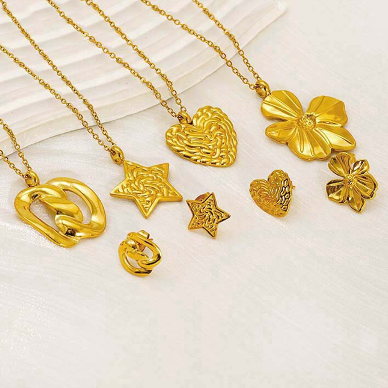 Necklace Set 9# Stainless Steel Wrap Bow Flower Geometric Necklace Earring Set
