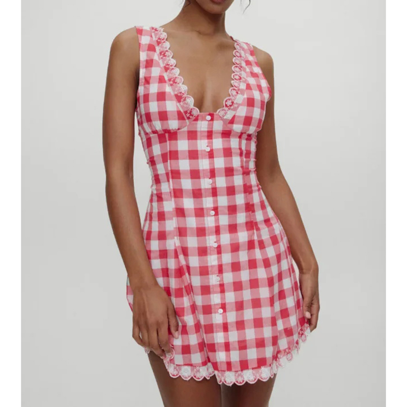Falda A Cuadros Con Cuello En V