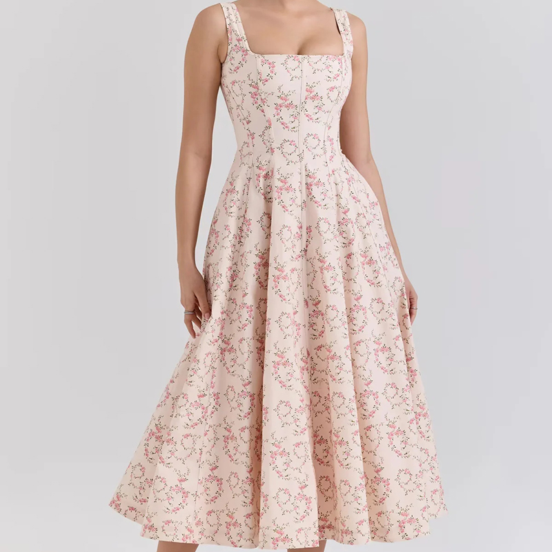 Vestido Largo Estampado Sin Mangas Con Tirantes Anudados
