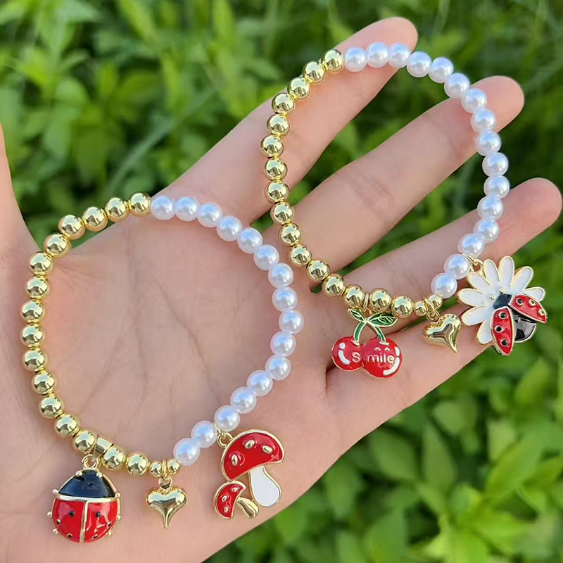 Pulsera Colgante Multielemento Con Cuentas De Perla Bañadas En Oro Y Cobre
