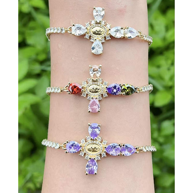 Pulsera De Cruz De Diamantes De Cobre