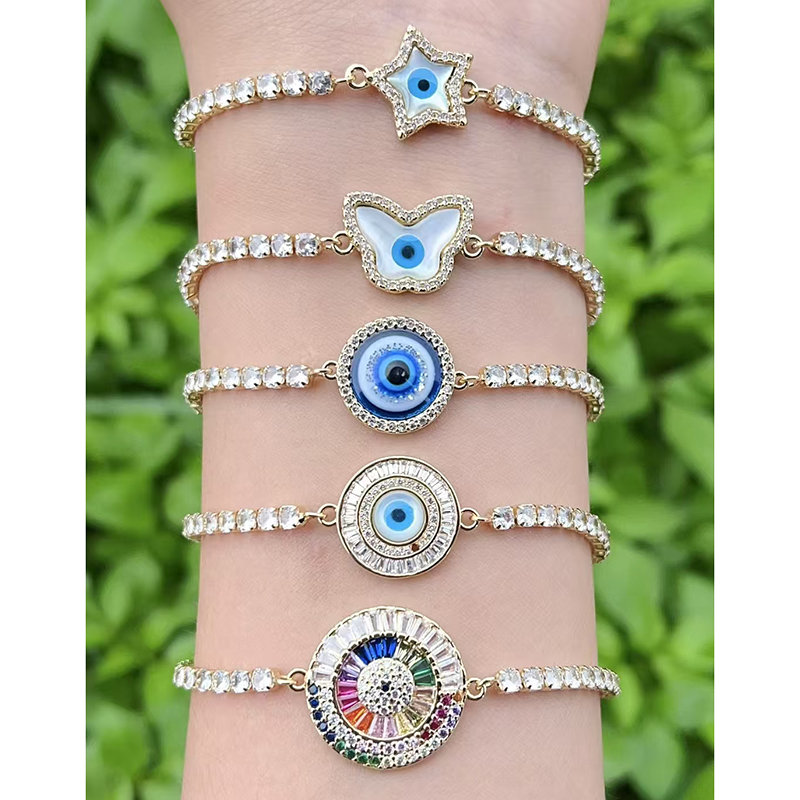 Pulsera Redonda Con Pentagrama De Mariposa Y Ojo De Diamante De Cobre