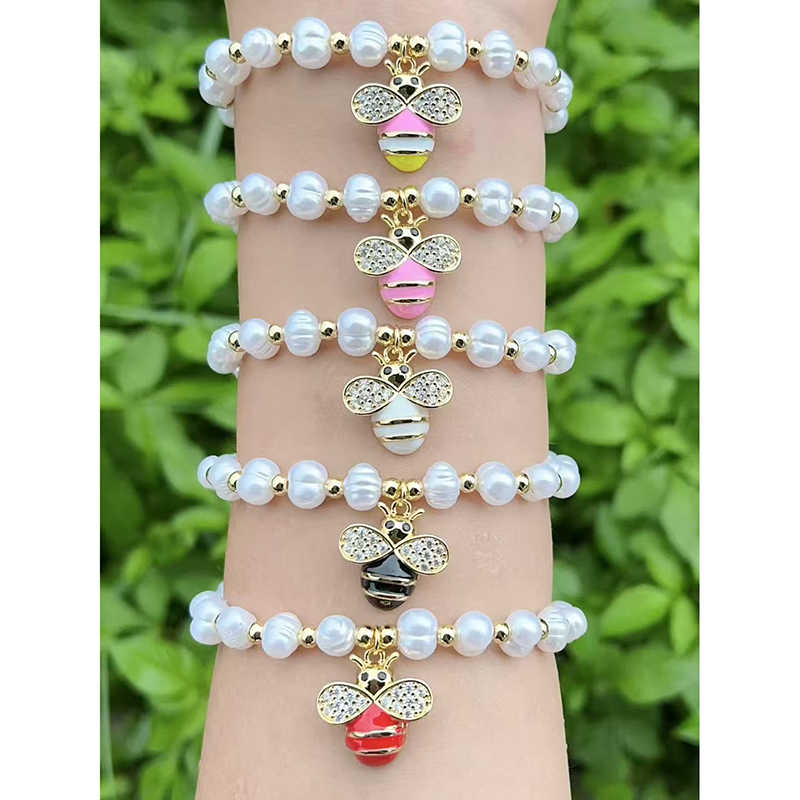 Pulsera De Abeja Con Cuentas De Cobre Bañadas En Oro Y Diamantes