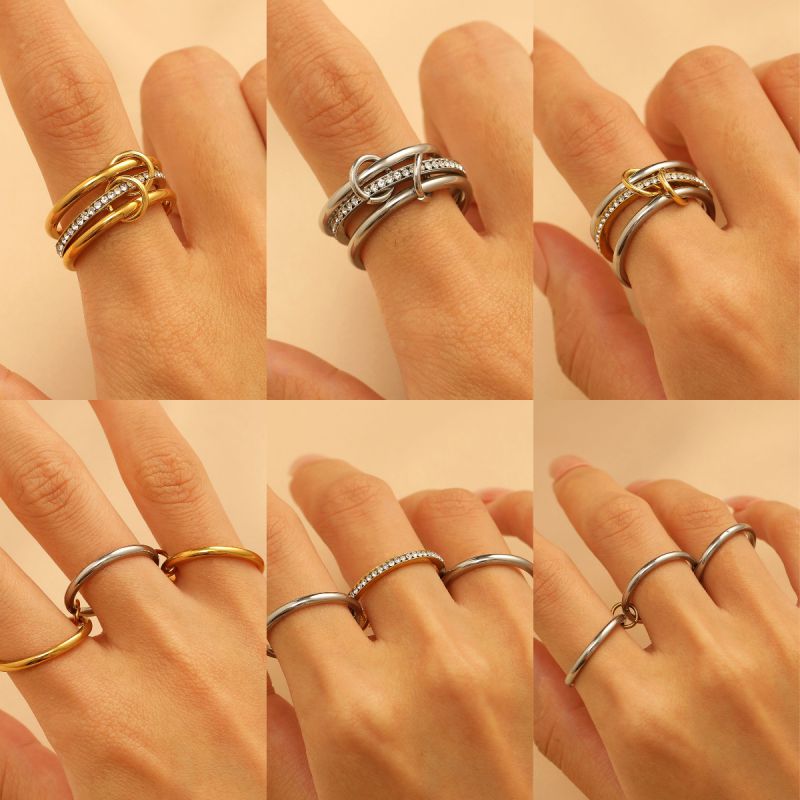 Ring 8# Stainless Steel Colorblock Round Ring