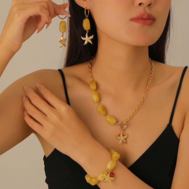 Conjunto De Collar Pulsera Y Pendientes Geométricos De Estrella De Mar De Metal