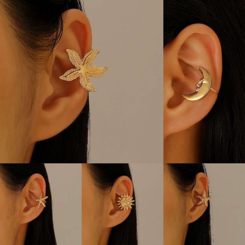 Clip Para Oreja De Aleación Con Diseño De Flor Estrella De Mar Sol Y Luna [individual]