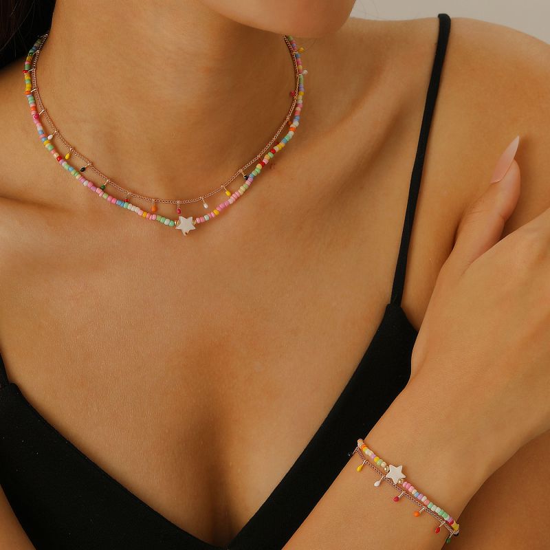 Collar Doble De Mariposa De Metal Con Diamantes