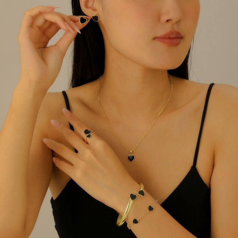 Conjunto De Pulsera Anillo Y Pendientes Con Aleación De Aceite Que Gotea Amor