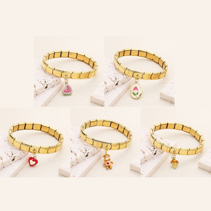 Bear Stainless Steel Flower Love Bear Mushroom Module Bracelet