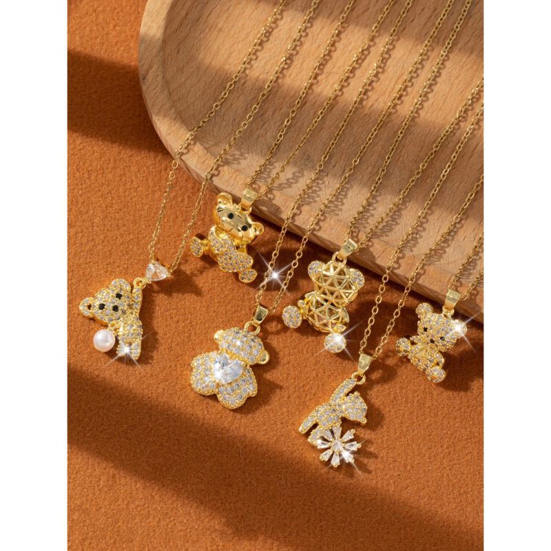 F Copper Diamond Bear Necklace