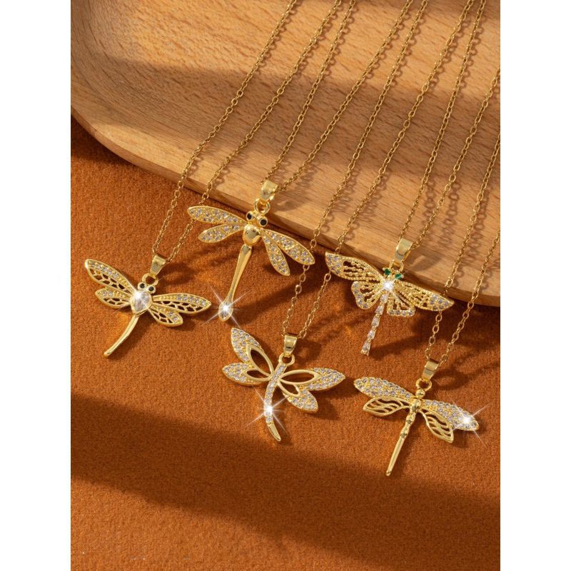 E Copper And Diamond Dragonfly Necklace