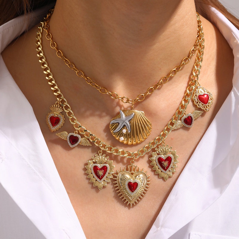 Gold Copper Set Zircon Drop Oil Love Necklace