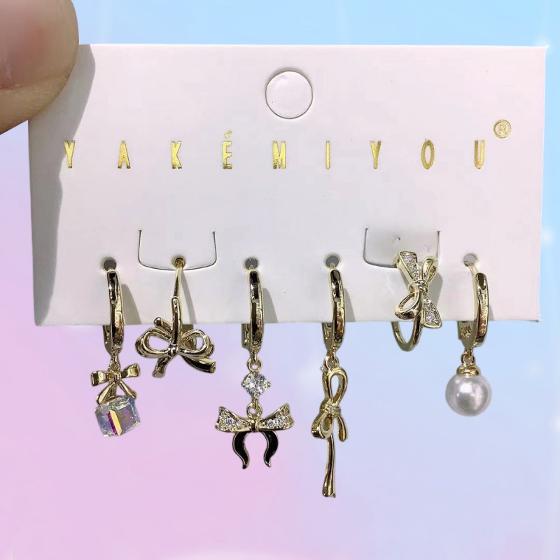 Juego De 6 Pendientes De Perlas Con Forma De Gota De Aceite Y Circonitas Con Incrustaciones De Cobre