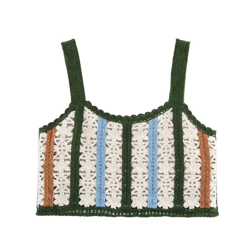 Green Hollow Crochet Camisole